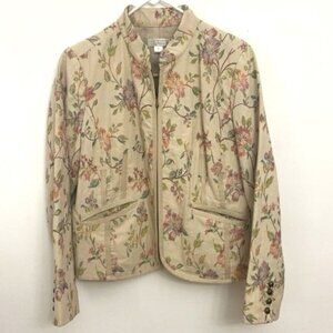 Christopher & Banks Cotton Lady Jacket Sz M Beige Multicolor Floral Tapestry